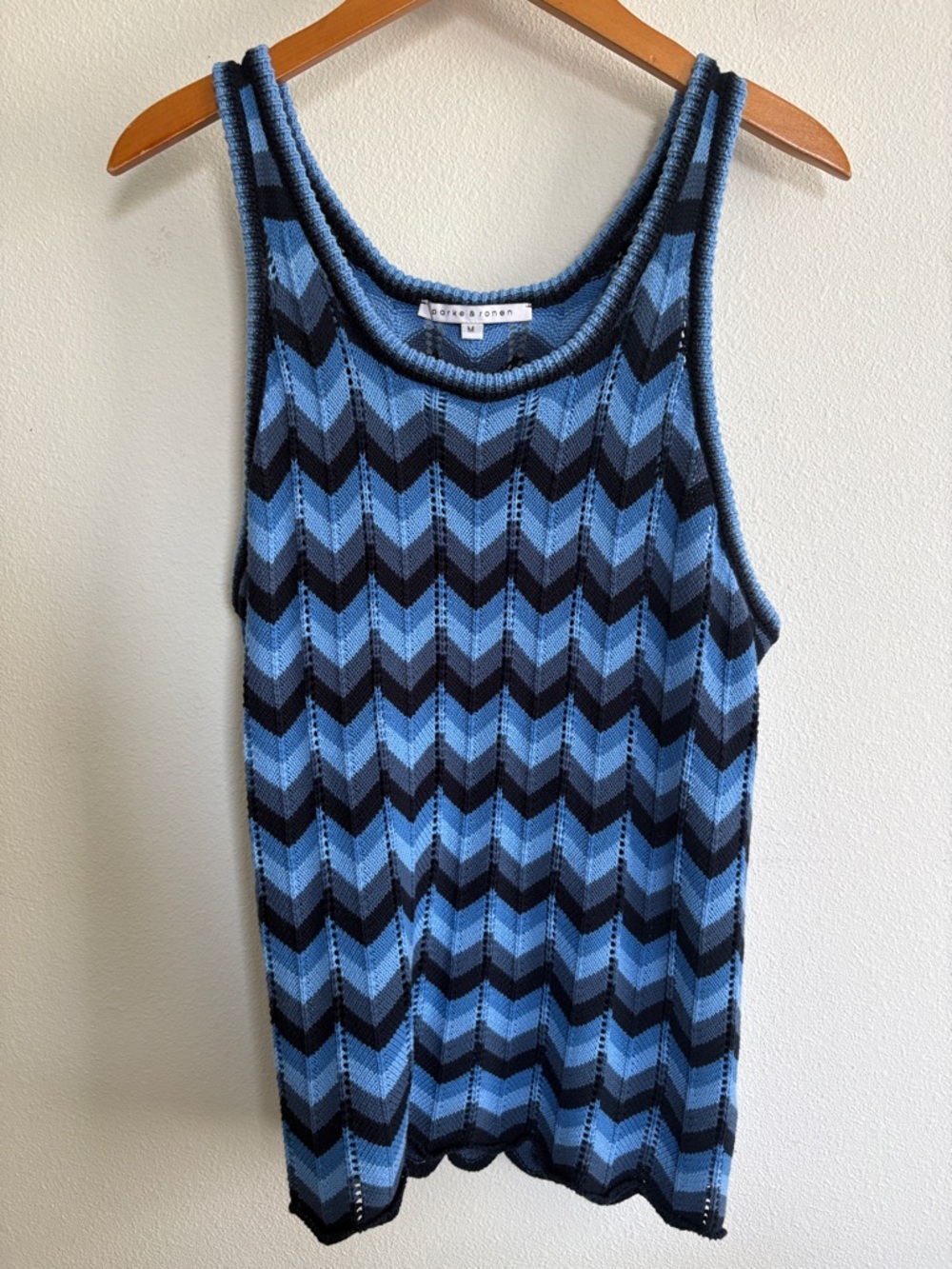 Parke & Ronen Blue and Navy Chevron Knit Top